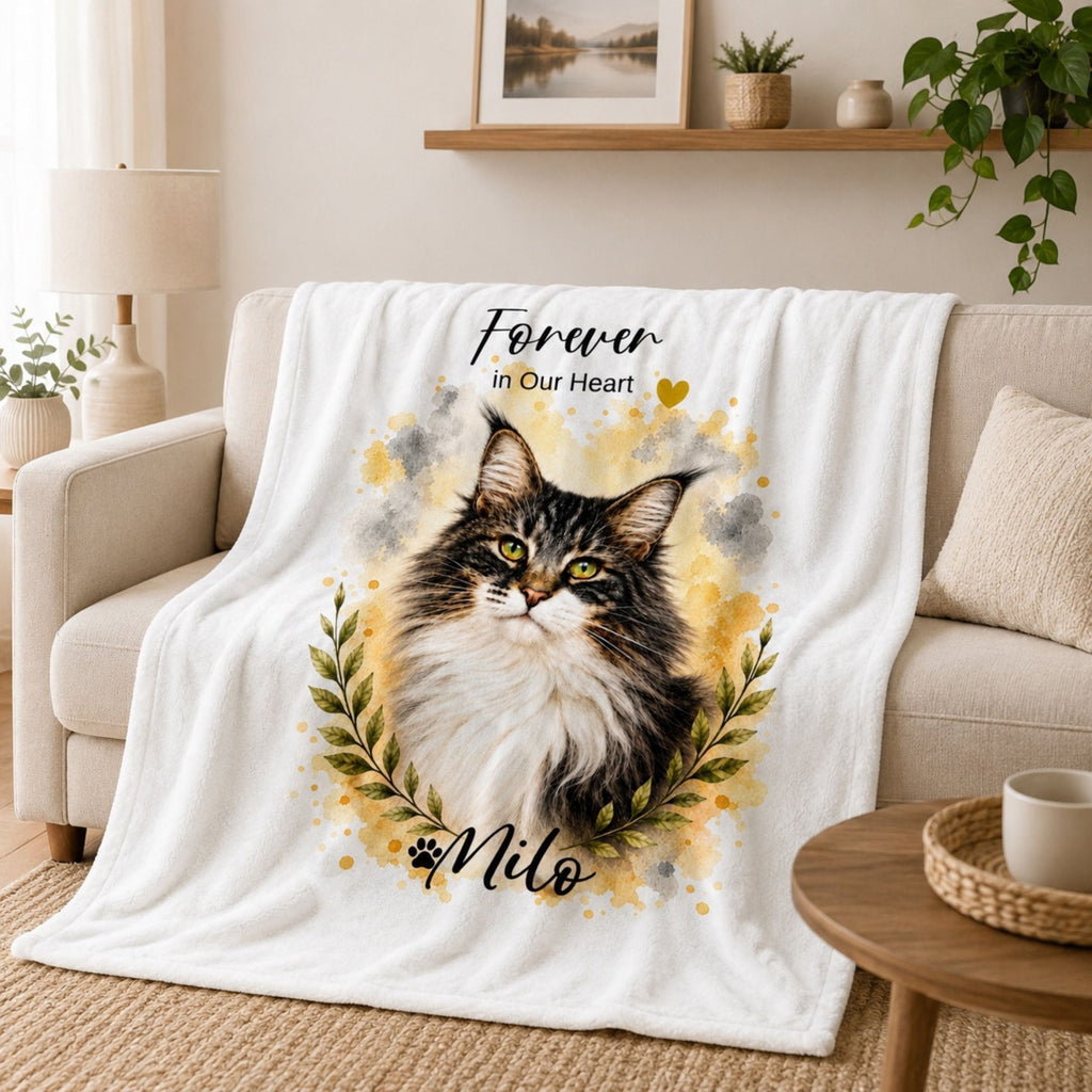 Custom Watercolor Pet Memorial Blanket with Name & Dates