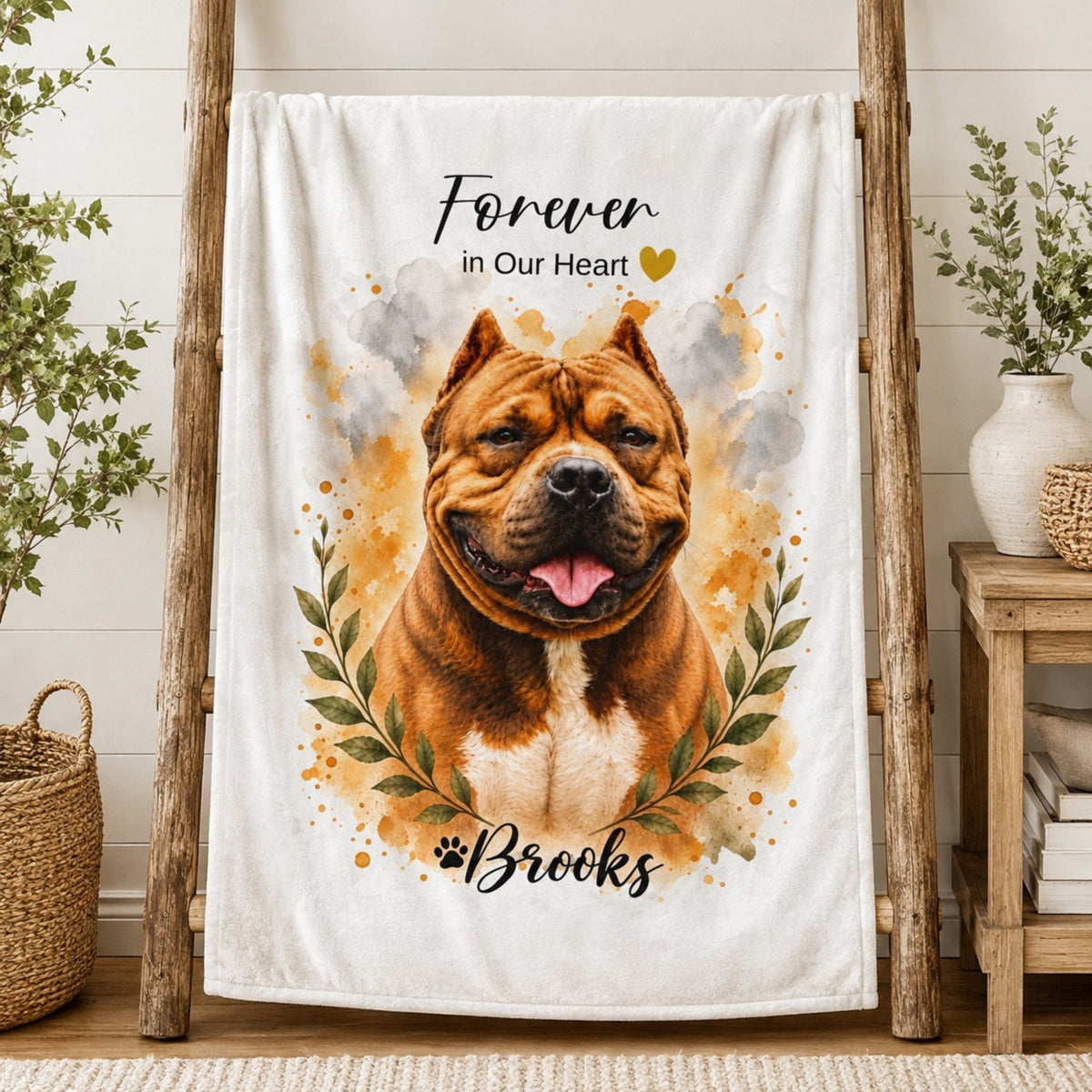 Custom Watercolor Pet Memorial Blanket with Name & Dates