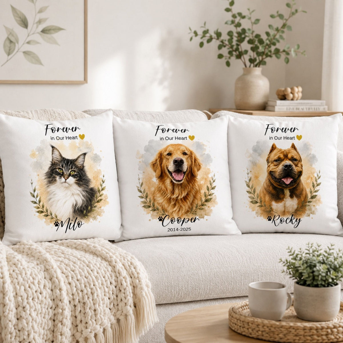 Custom Watercolor Pet Memorial Pillow – Personalized Pet Loss Gift