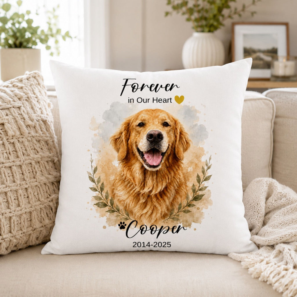Custom Watercolor Pet Memorial Pillow – Personalized Pet Loss Gift