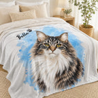 Custom Cat Watercolor Blanket – Personalized Pet Portrait