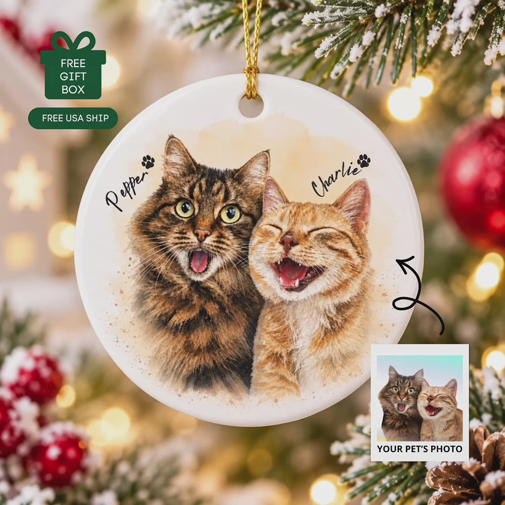 Custom Watercolor Cat Ornament – Personalized Pet Portrait