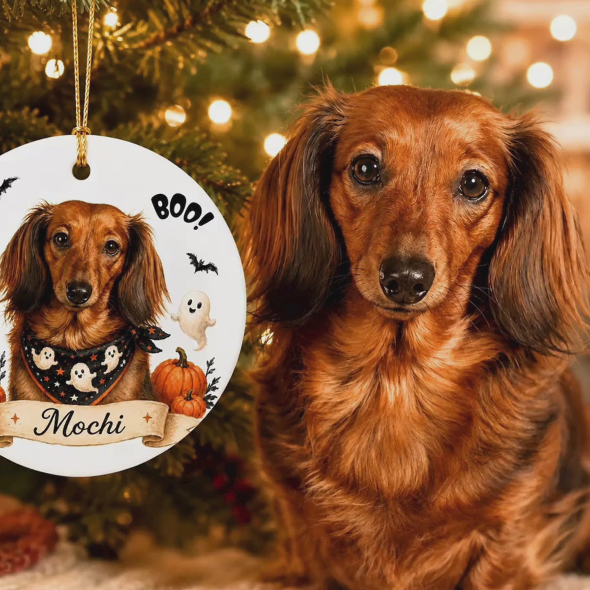 Personalized Dog Halloween Ornament – Custom Pet Photo Keepsake.