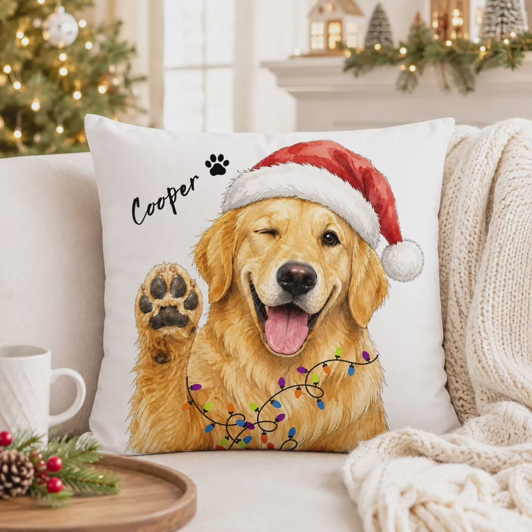 Custom Watercolor Pet Christmas Pillow with Name