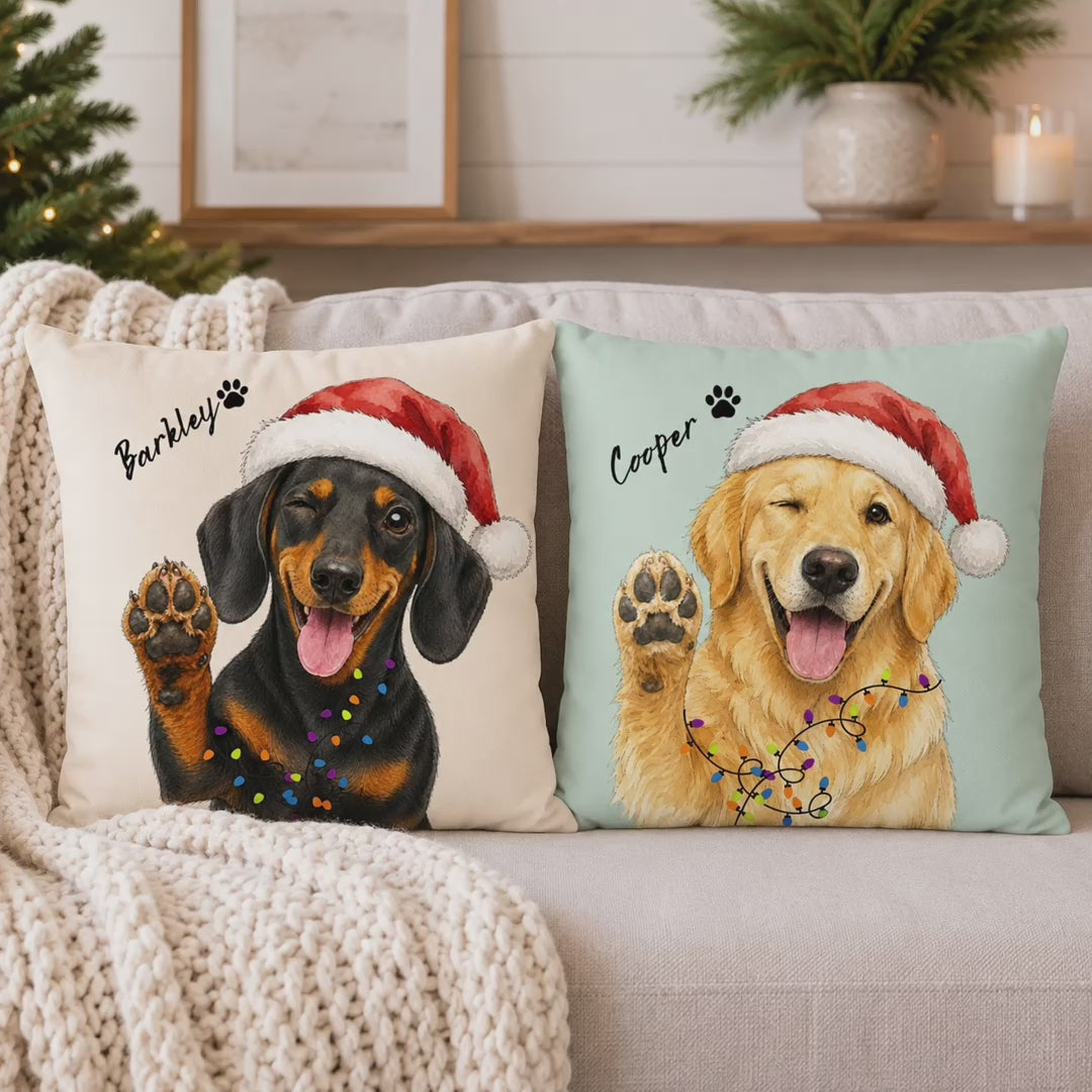 Custom Watercolor Christmas Pet Pillow with Name