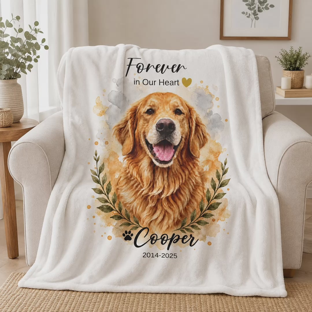 Custom Watercolor Pet Memorial Blanket with Name & Dates