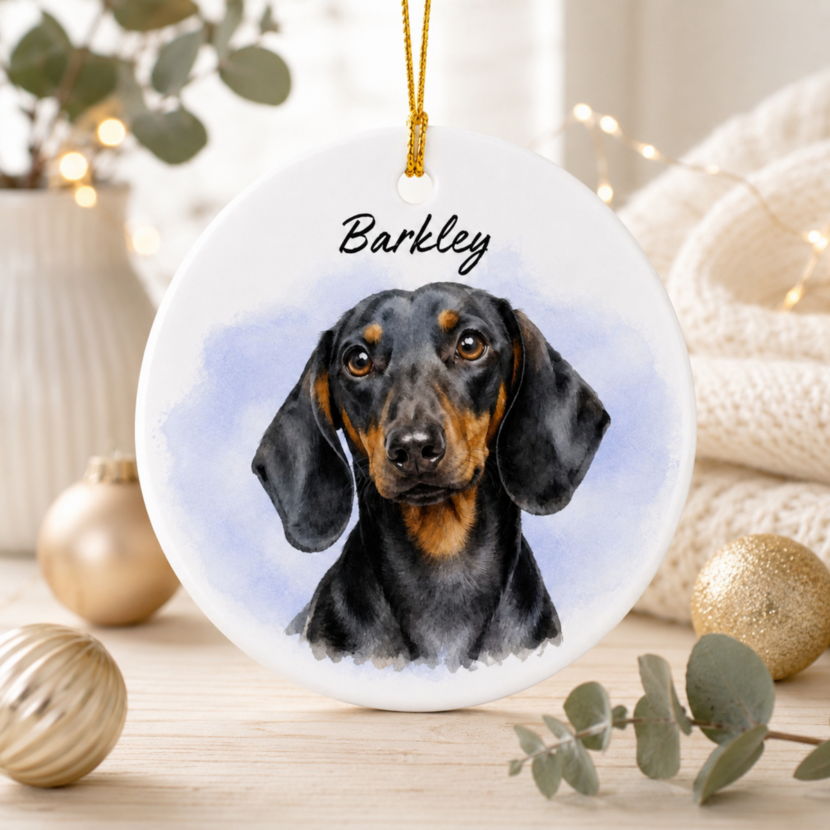 Custom Watercolor Dog Ornament – Personalized Pet Portrait.
