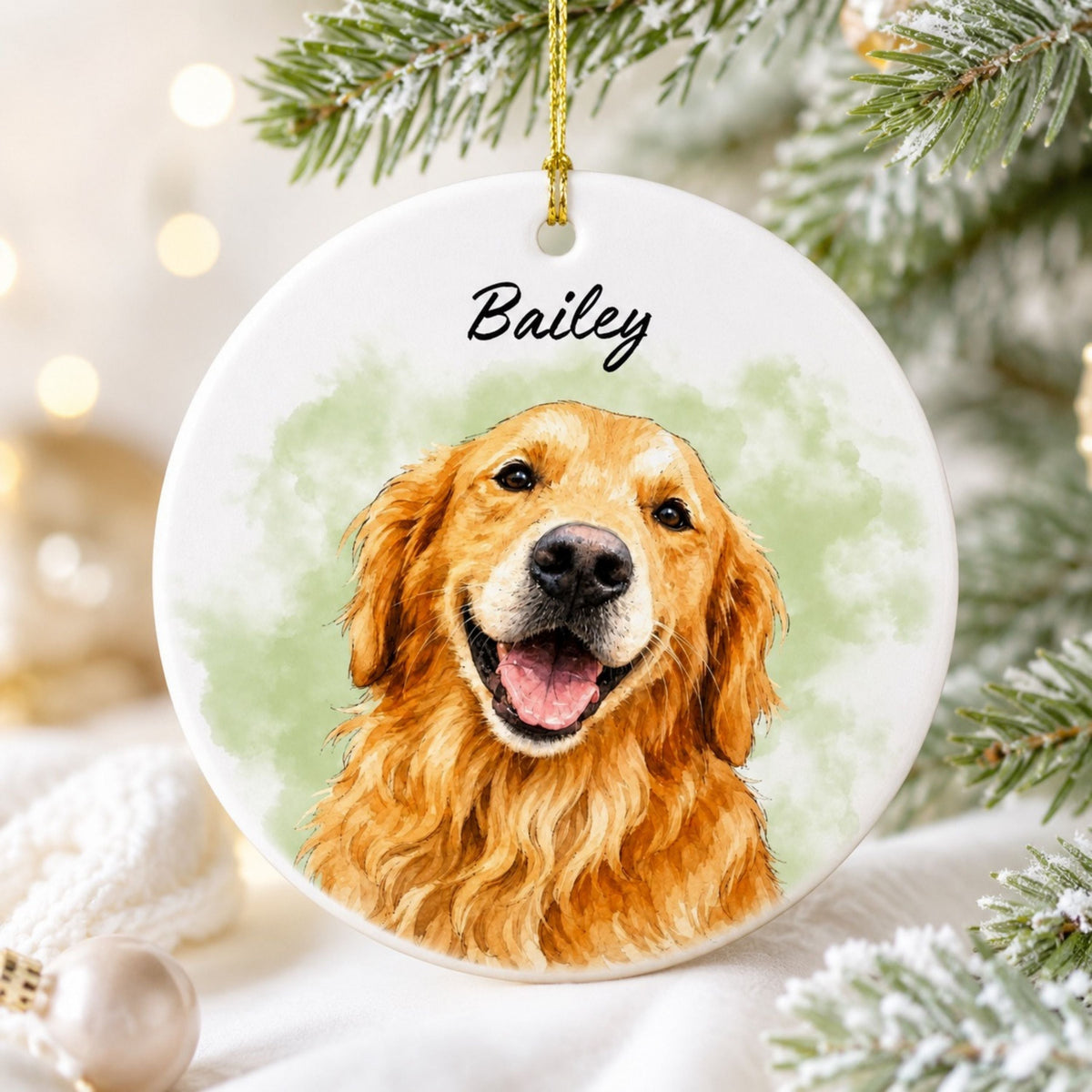 Custom Watercolor Dog Ornament – Personalized Pet Portrait.