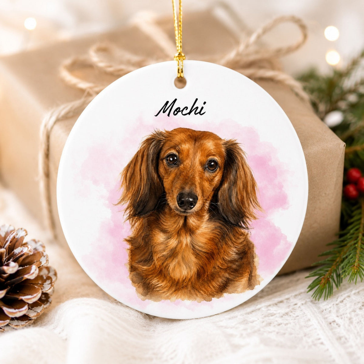 Custom Watercolor Dog Ornament – Personalized Pet Portrait.