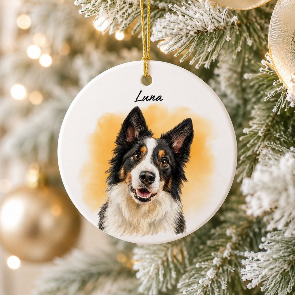 Custom Watercolor Dog Ornament – Personalized Pet Portrait.