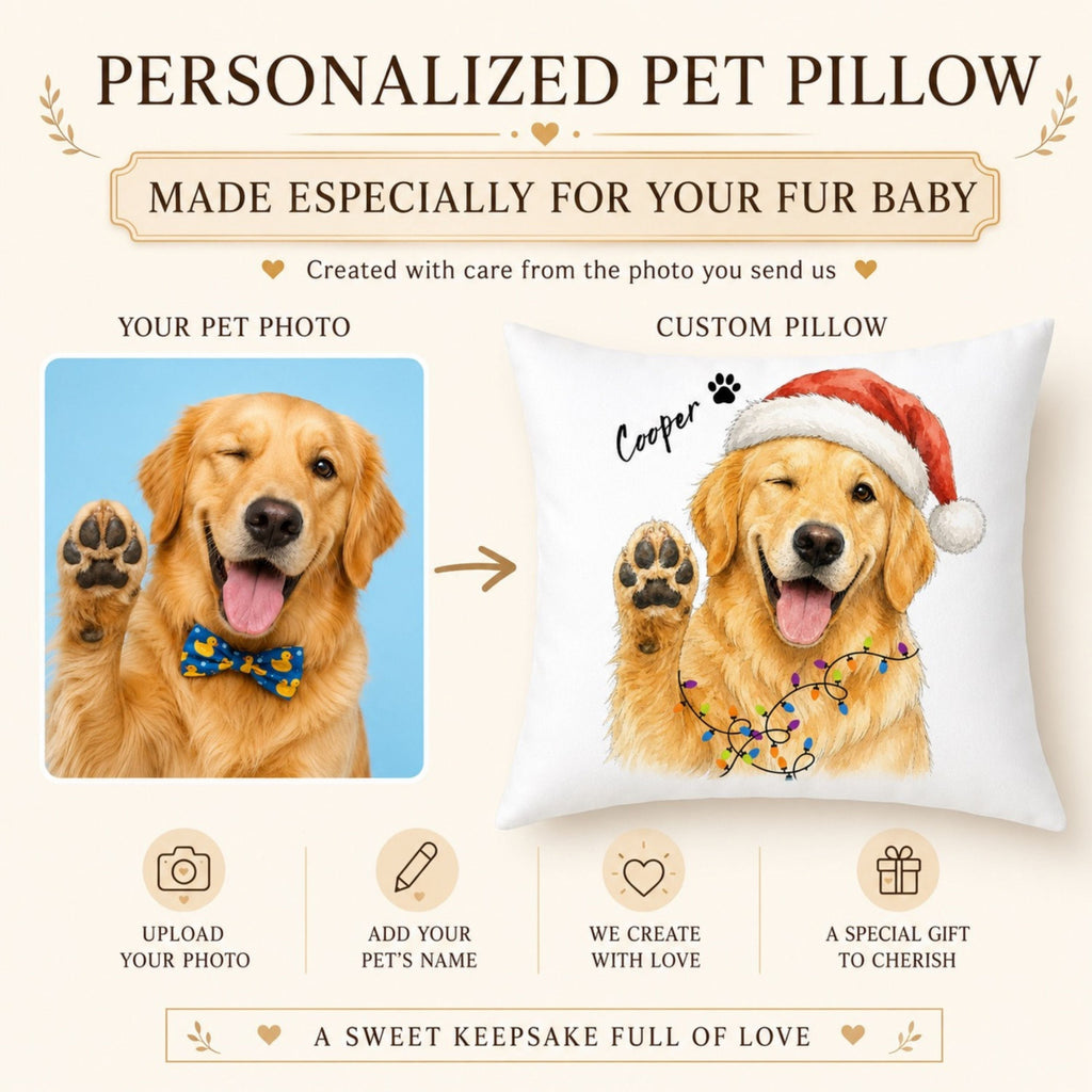 Custom Watercolor Christmas Pet Pillow with Name