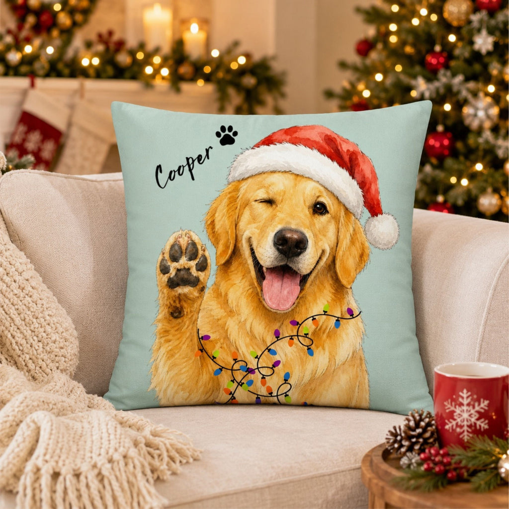 Custom Watercolor Christmas Pet Pillow with Name
