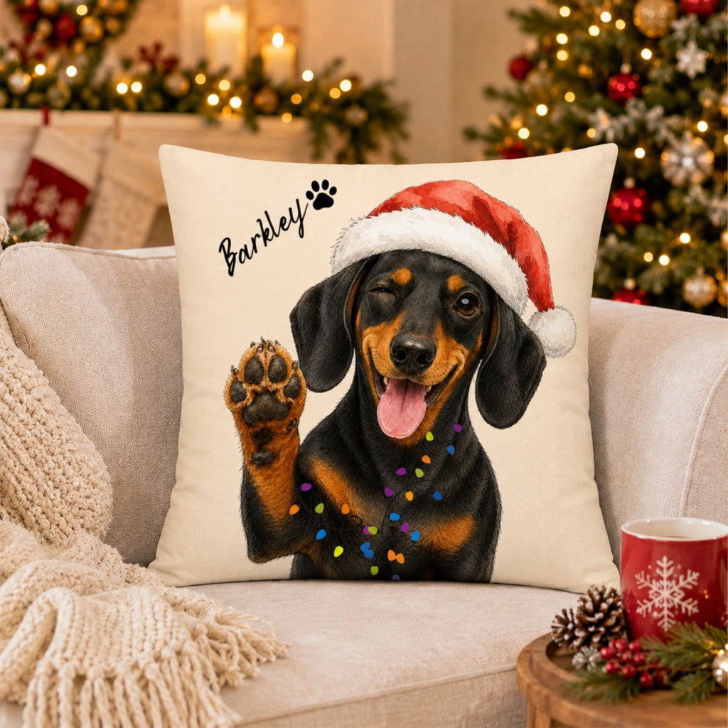 Custom Watercolor Christmas Pet Pillow with Name
