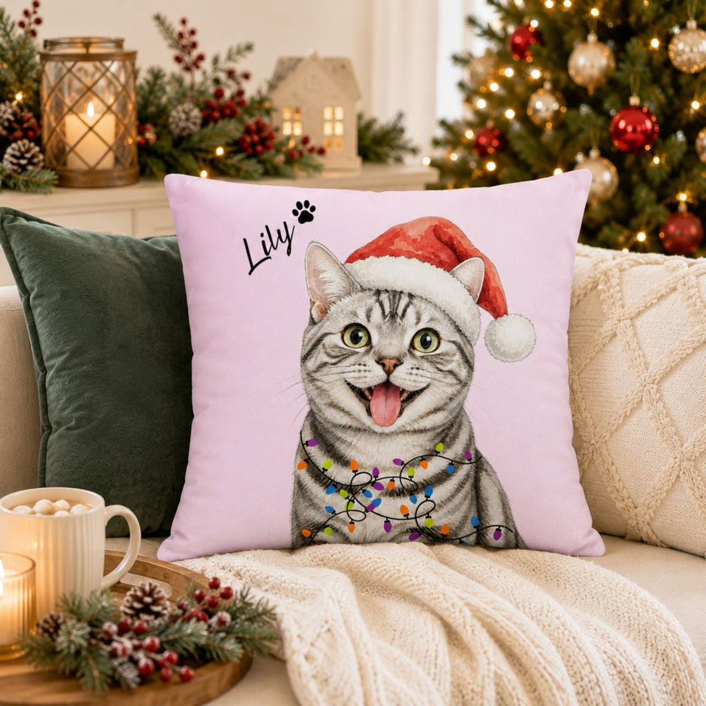 Custom Watercolor Christmas Pet Pillow with Name