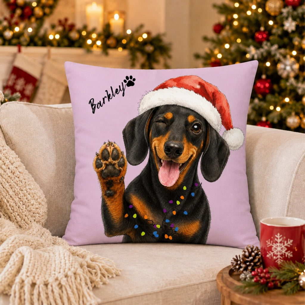 Custom Watercolor Christmas Pet Pillow with Name