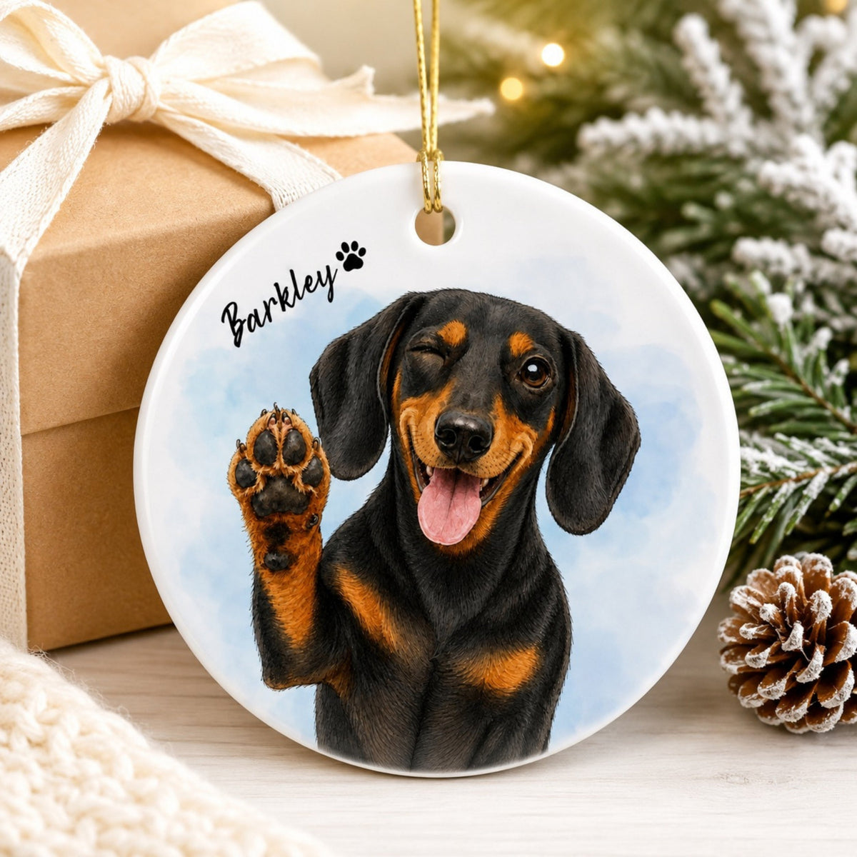 Custom Waving Pet Ornament – Watercolor Dog or Cat Portrait