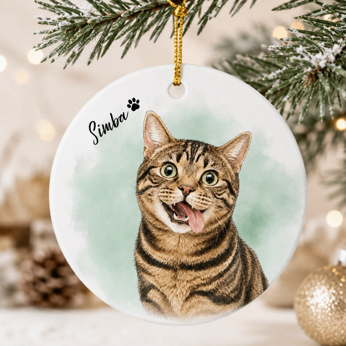Custom Waving Pet Ornament – Watercolor Dog or Cat Portrait